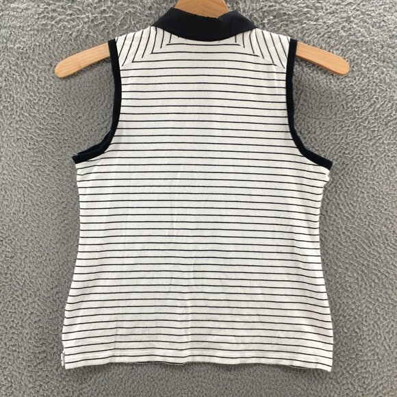 Ralph Lauren Sleeveless Polo Shirt Womens L White Blue Collared Striped Casual - Picture 2 of 14